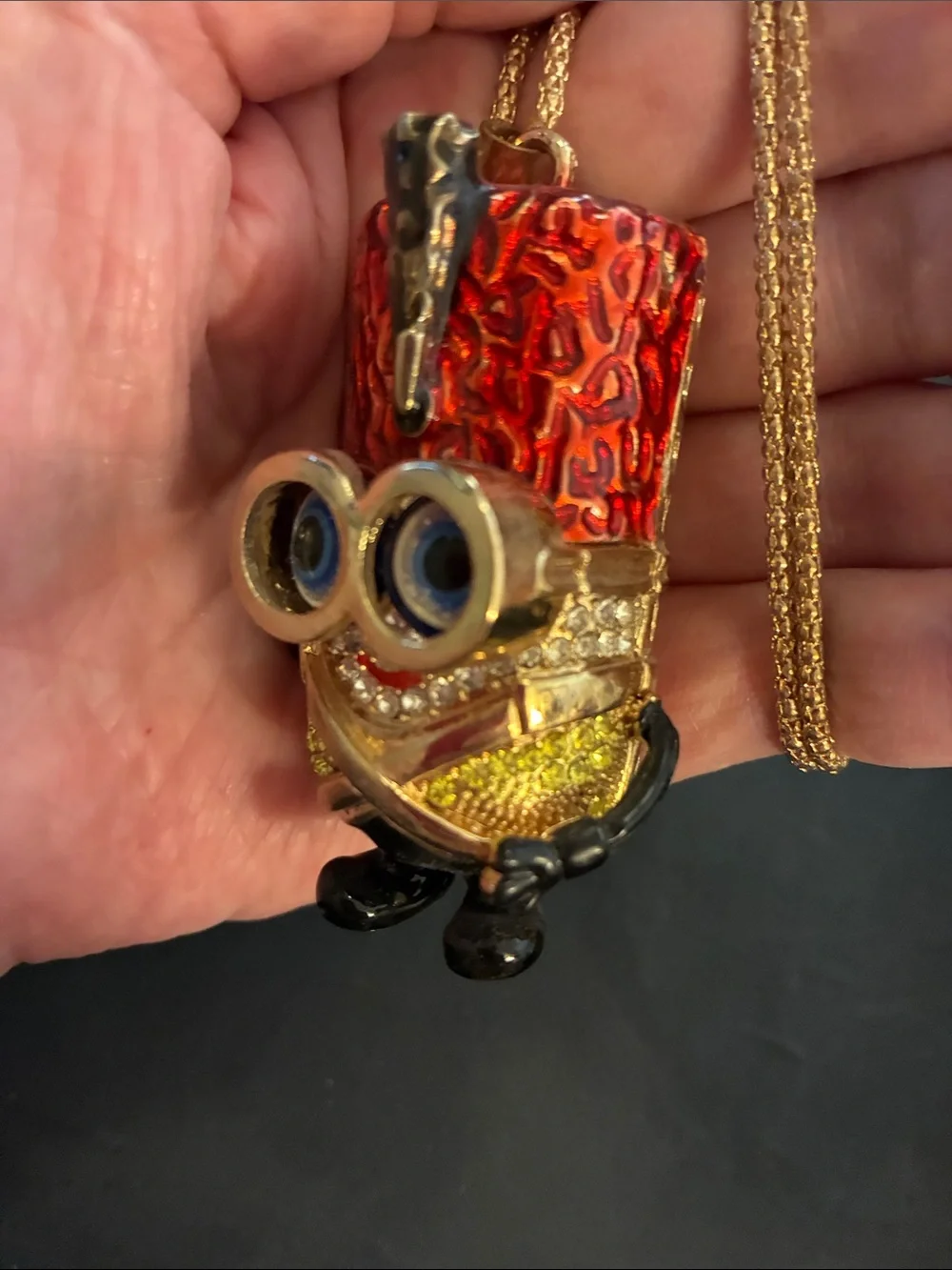 Novelty Minion Pendant Necklace - Red, Gold, Black NWOT